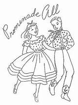 Embroidery Square Dance Coloring Vintage Dancing Ab sketch template