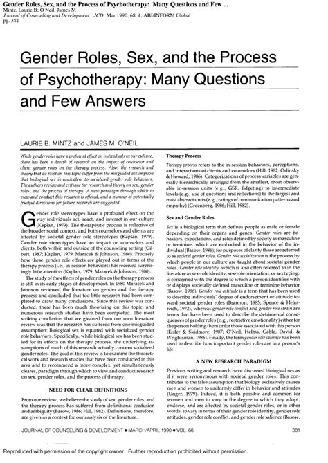 Pdf Gender Roles Sex And The Process Of Psychotherapy