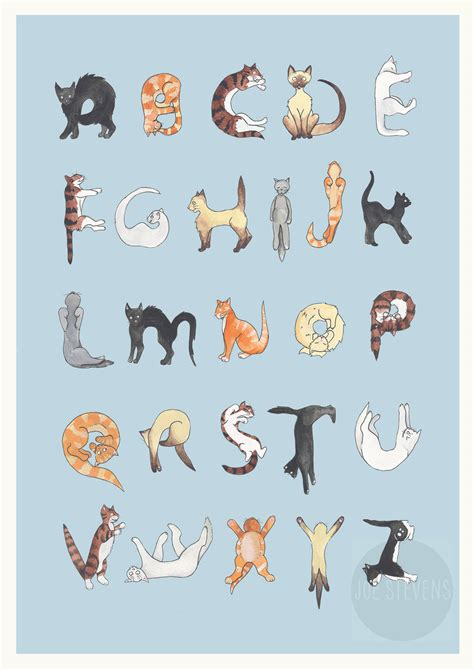 cat alphabet print illustrated cat print catabet feline etsy