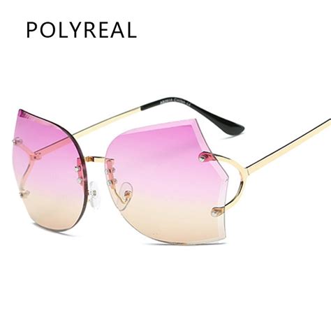 polyreal rimless sunglasses women brand designer vintage metal retro
