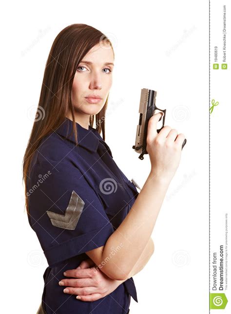 Female Police Officer With Gun Stock Image Image Of