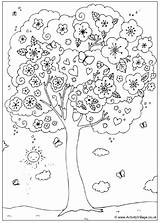 Tree Colouring Blossom Coloring Kids Pages Print Flowers Color Printable Colour Pdf Spring Activityvillage Adult Activity Copaci Flowering Adults  sketch template