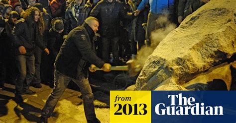 Ukraine Protesters Topple Lenin Statue In Kiev Ukraine The Guardian