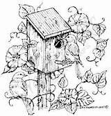 Birdhouse Coloring Pages Bird Wood Stamps Northwoods Rubber Adult Fairy Patterns Burning Mounted Pyrography Bluebirds sketch template