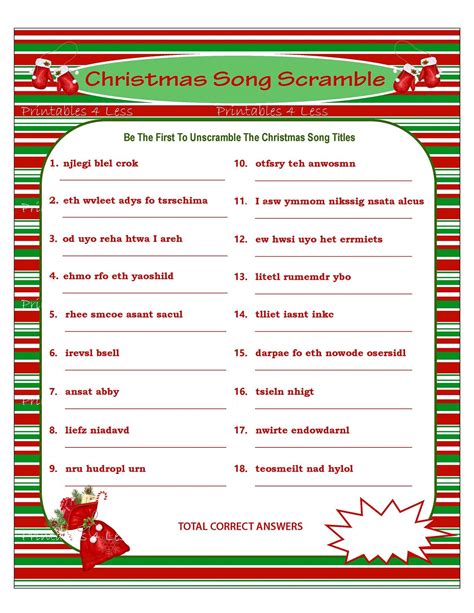 christmas scramble christmas song game printable christmas game diy