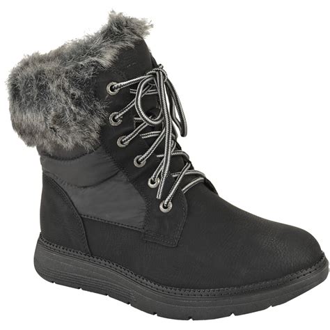 womens winter ankle boots warm fur lined walking comfor lace  ladies