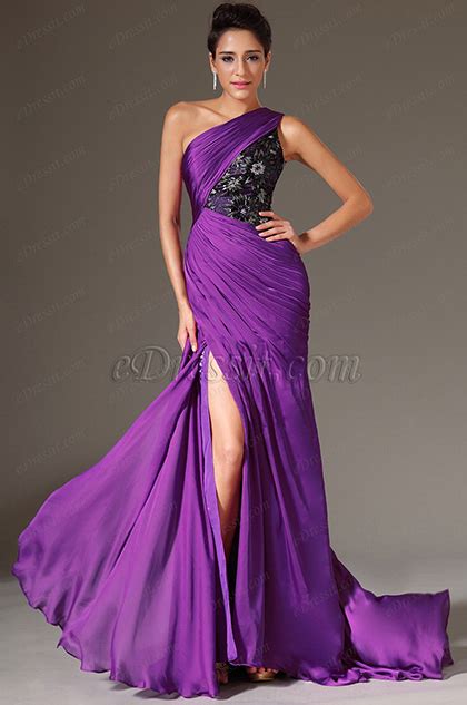 edressit purple one shoulder lace bodice prom dress 00144112