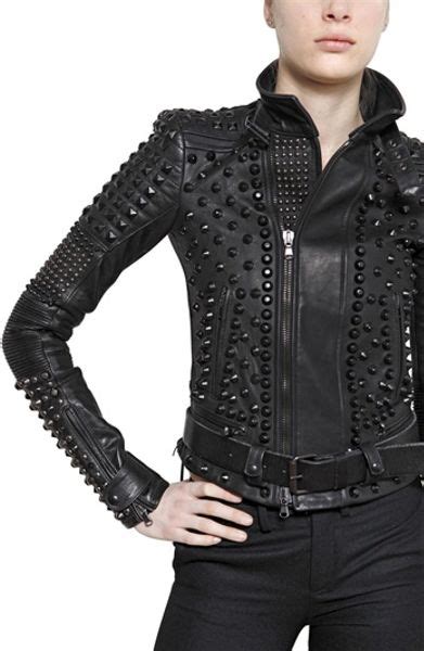 Diesel Black Gold Studded Nappa Leather Biker Jacket in