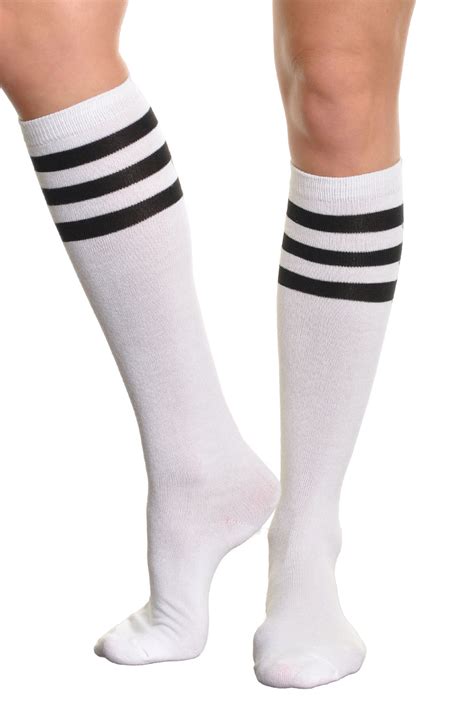 knee hi socks stripe white black