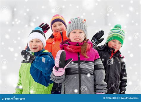 happy  kids  winter clothes outdoors stock image image