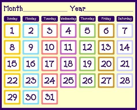 printable calendar numbers  pocket chart