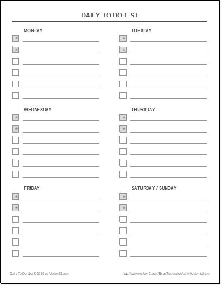 daily task list templates  office files
