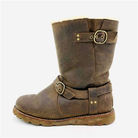 ugg australia noira  brown leather boots womens size  ebay