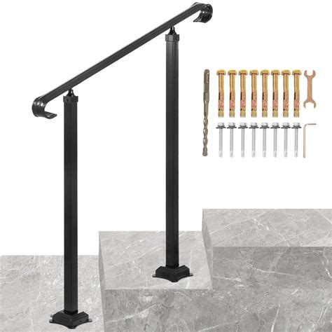 Vevor Wrought Iron Handrail Fit 1 Or 2 Steps Outdoor Stair Railing