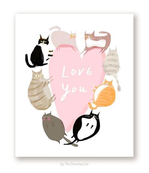 Cat Valentine Love You Big Pink Heart Cat Card Cat