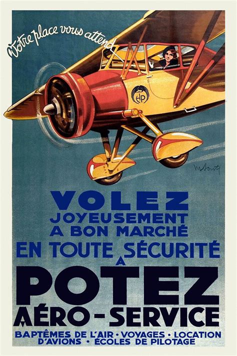 Vintage Art Deco French Aviation Poster 1930s Flying