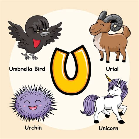 animals alphabet letter   unicorn umbrella bird urial urchin