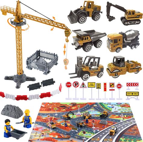 construction toys engineering vehicle toy  construction site mat tower crane excavators