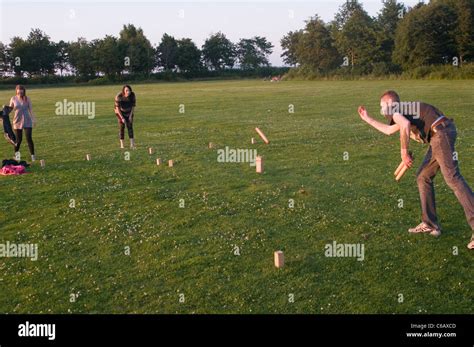 Kubb Sweden Swedish Game Games Traditional People Play Playing Stock