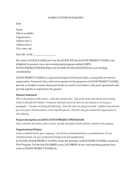 grant proposal letter  inquiry sample