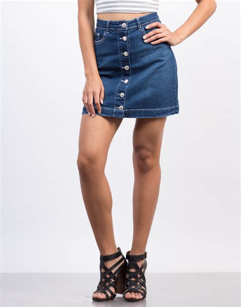 Flared Denim Skirt Button Front Skirt Blue Denim Skirt 2020ave