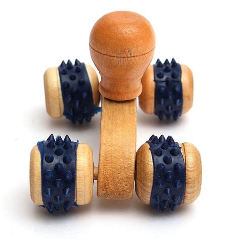 practical four wheels wooden hand held body roller