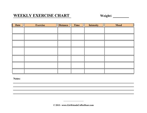 printable exercise charts   templatelab