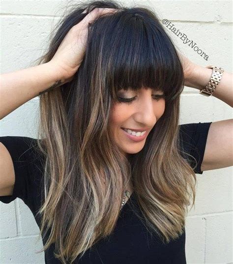 Long Balayage Hair With Straight Bangs Haircuts For Long