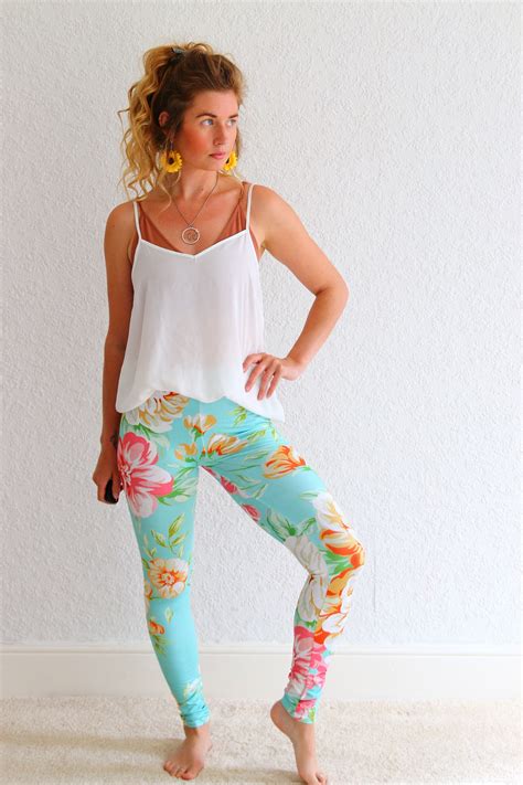 botanical flower leggings floral print active wear tropical yoga
