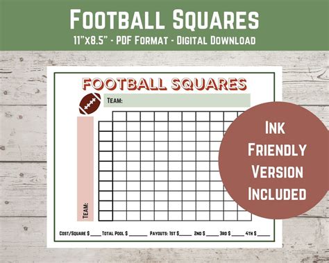football squares printable template  square grid  etsy