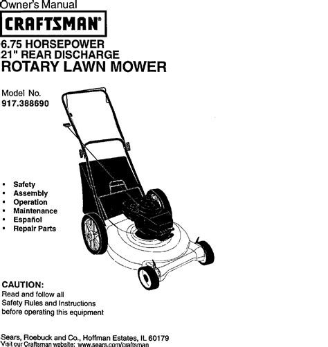 Craftsman 917388690 User Manual Gas Walk Behind Lawnmower Manuals And