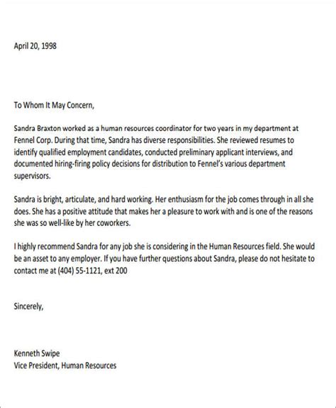letter  recommendation coworker    letter template