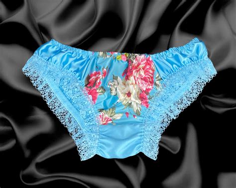aqua blue floral satin frilly sissy panties bikini knicker underwear
