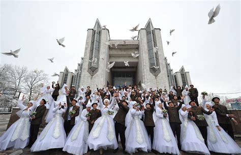 kyrgyz couples take part in a mass wedding ceremony