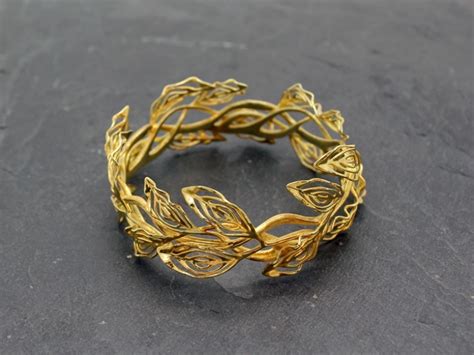 Gilt Laurel Bracelet Art Nouveau Jewelry Gold Plated Brass 3d