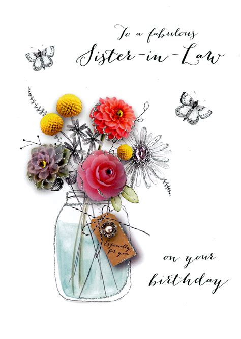 sister  law birthday embellished greeting card cards