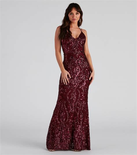 windsor womens wedding guest dresses amaya sequin mesh formal dress burgundy  price hot