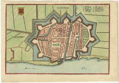 antique map   city  gorinchem  merian