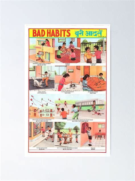 illustrated chart from india bad habits rare vintage high quality