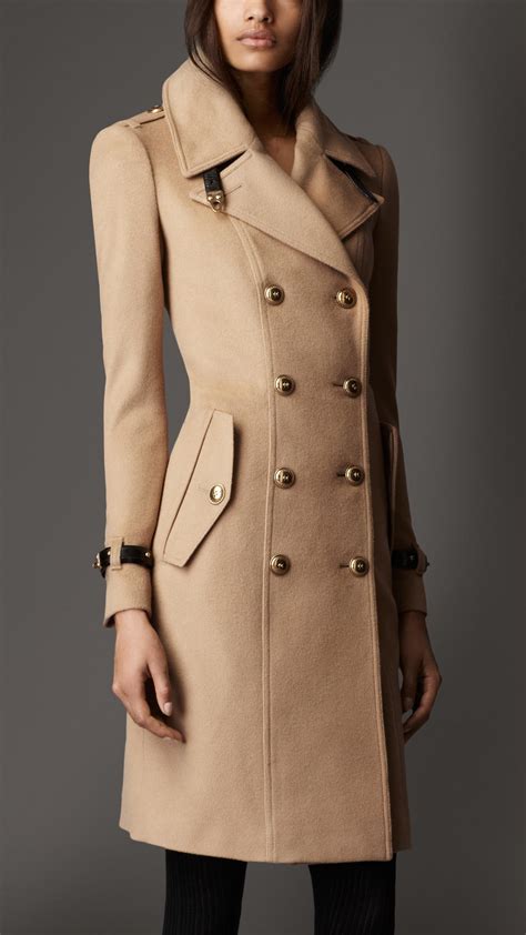 burberry leather detail wool cashmere coat  natural lyst