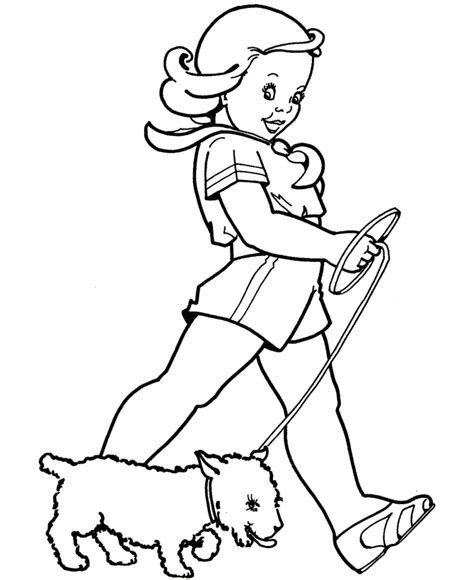 girl walking  dog coloring page coloring home