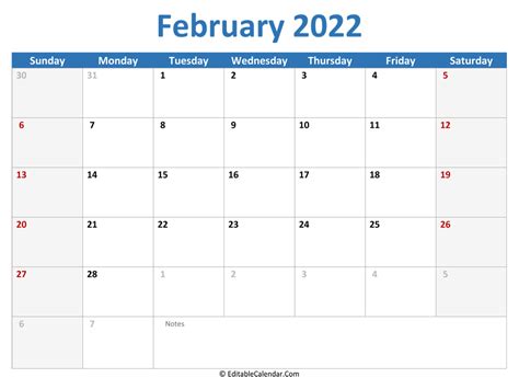 printable calendar february  version