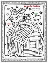 Christmas Maze Santa Coloring Kids Rooftop Pages Worksheets Activities Winter Xmas Holiday Fun Adult sketch template