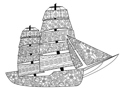 sailing boat coloring vector  adults stock vector illustration