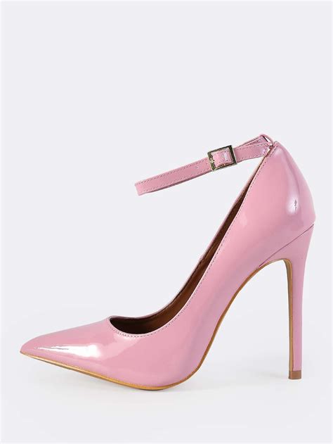 closed toe ankle strap pumps pink sheinsheinside