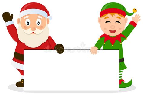 Santa Claus And Christmas Elf With Banner Stock Vector