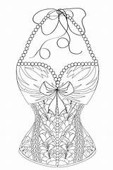 Corset Coloring Lace Pearls Adults Flowers Dreamstime Illustrations Vectors sketch template