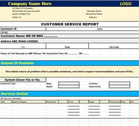 hvac service report template