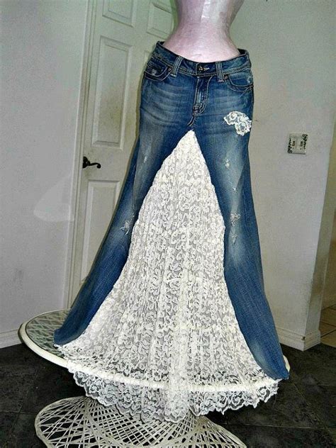 vintage lace bohemian ballroom jean skirt renaissance denim couture fairy goddess distressed