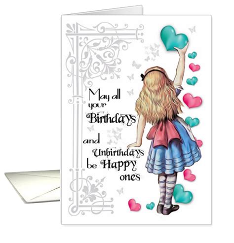 Alice In Wonderland Hearts Birthday Card
